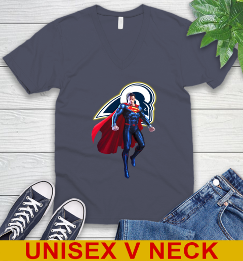 NFL Superman DC Sports Football Los Angeles Rams V-Neck T-Shirt 8