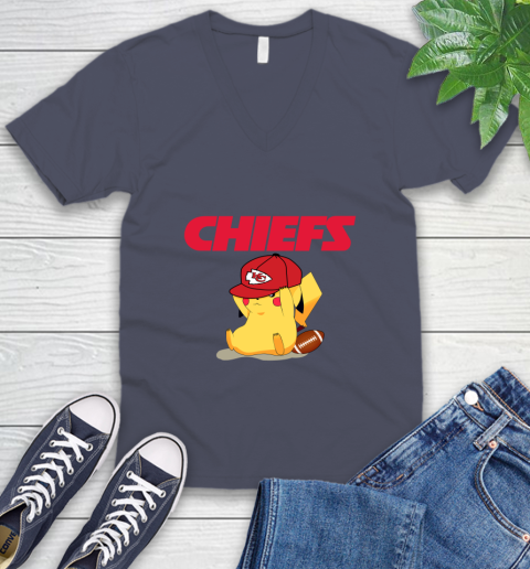 NFL Pikachu Football Sports Kansas City Chiefs V-Neck T-Shirt 8
