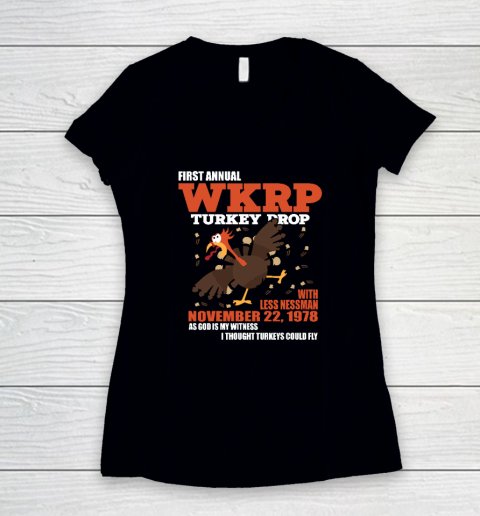 First Annual WKRP Thanksgiving Day Turkey Drop November 22 1978 Women's V-Neck T-Shirt