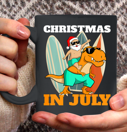 Santa Dinosaur Mid Year Xmas Party Beach Christmas In July Ceramic Mug 11oz