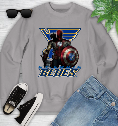 NHL Captain America Thor Spider Man Hawkeye Avengers Endgame Hockey St.Louis Blues Youth Sweatshirt 4