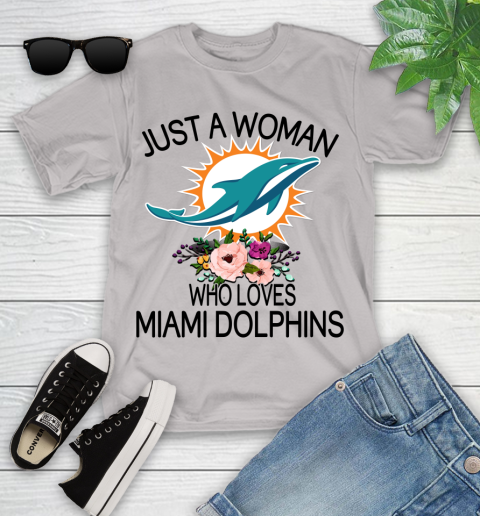 NFL Just A Woman Who Loves Miami Dolphins Football Sports Youth T-Shirt 10