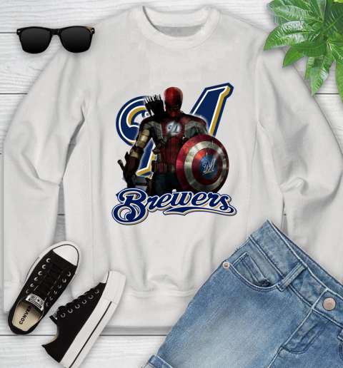MLB Captain America Thor Spider Man Hawkeye Avengers Endgame Baseball Milwaukee Brewers Youth Sweatshirt