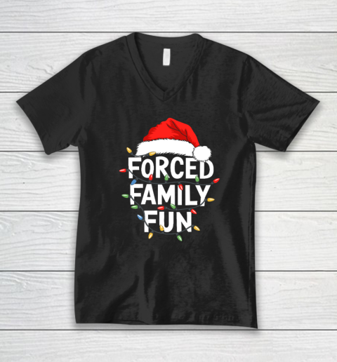 Forced Family Fun Shirt Christmas Pajamas V-Neck T-Shirt