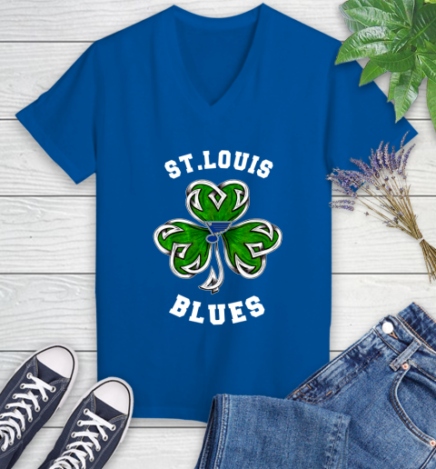 NHL St.Louis Blues Three Leaf Clover St Patrick's Day Hockey Sports Women's V-Neck T-Shirt 10