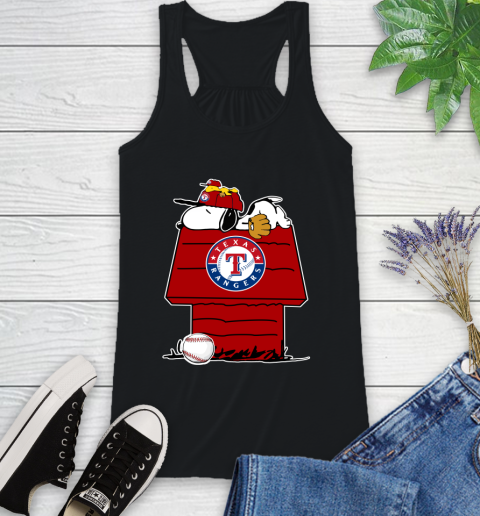 MLB Texas Rangers Snoopy Woodstock The Peanuts Movie Baseball T Shirt Racerback Tank 2
