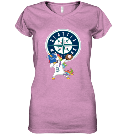 Hip Hop Dabbing Unicorn Flippin Love Seattle Mariners Women's V-Neck T-Shirt