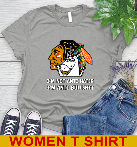 Chicago Blackhawks NHL Hockey Unicorn I'm Not Anti Hater I'm Anti Bullshit Women's T-Shirt 11