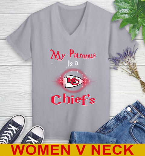NFL Football Harry Potter My Patronus Is A Kansas City Chiefs Women's V-Neck T-Shirt 4