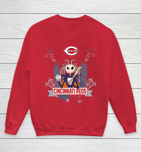 MLB Cincinnati Reds Baseball Jack Skellington Halloween Youth Sweatshirt 8 MLB Cincinnati Reds Baseball Jack Skellington Halloween Youth Sweatshirt - Image 8