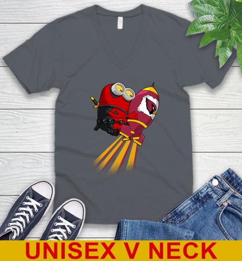 NFL Football Arizona Cardinals Deadpool Minion Marvel Shirt V-Neck T-Shirt 4