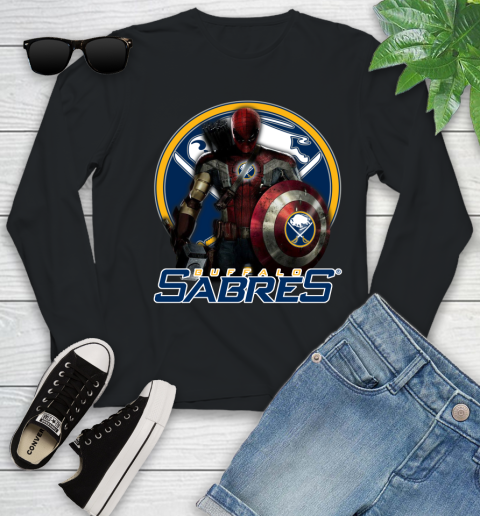 NHL Captain America Thor Spider Man Hawkeye Avengers Endgame Hockey Buffalo Sabres Youth Long Sleeve 2
