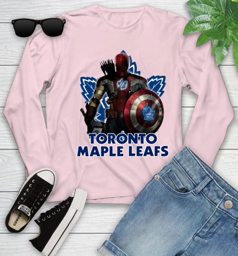 NHL Captain America Thor Spider Man Hawkeye Avengers Endgame Hockey Toronto Maple Leafs Youth Long Sleeve 10