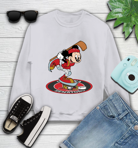 NHL Hockey Ottawa Senator Cheerful Mickey Disney Shirt Youth Sweatshirt 4