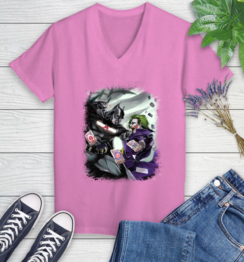 Cleveland Indians MLB Baseball Batman Fighting Joker DC Comics Women's V-Neck T-Shirt 14