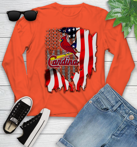 St.Louis Cardinals MLB Baseball American Flag Youth Long Sleeve 3