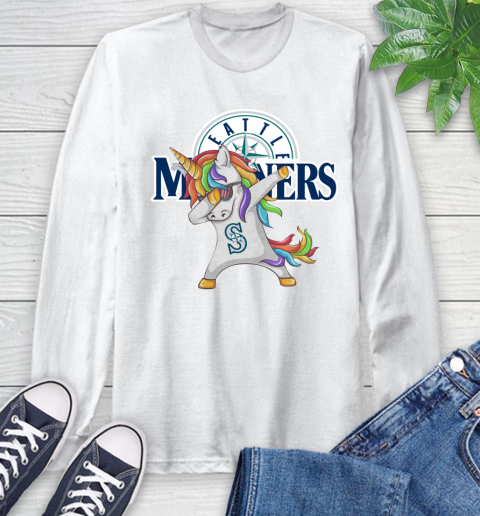 Seattle Mariners MLB Baseball Funny Unicorn Dabbing Sports Long Sleeve T-Shirt