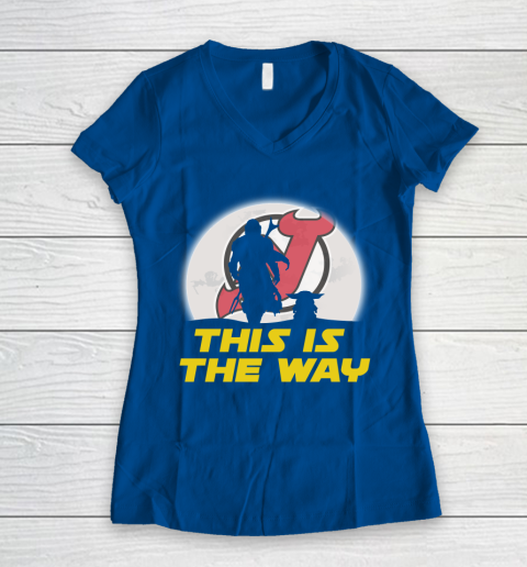 New Jersey Devils NHL Ice Hockey Star Wars Yoda And Mandalorian This Is The Way Women's V-Neck T-Shirt 7