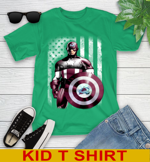 Colorado Avalanche NHL Hockey Captain America Marvel Avengers American Flag Shirt Youth T-Shirt 7