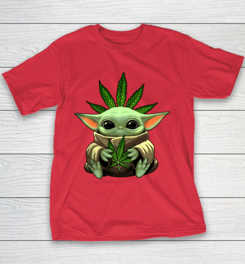 Baby Yoda Hug Marijuana Canabis Youth T-Shirt 9