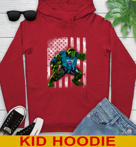 Charlotte Hornets Hulk Marvel Avengers NBA Basketball American Flag Youth Hoodie 11