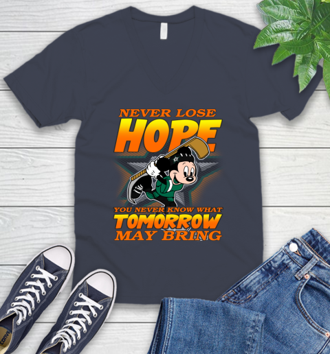 Dallas Stars NHL Hockey ootball Mickey Disney Never Lose Hope V-Neck T-Shirt 8