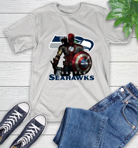 NFL Captain America Thor Spider Man Hawkeye Avengers Endgame Football Seattle Seahawks T-Shirt