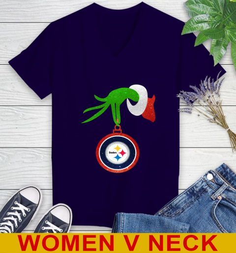 Pittsburgh Steelers Grinch Merry Christmas NFL Football Women's V-Neck T-Shirt 4