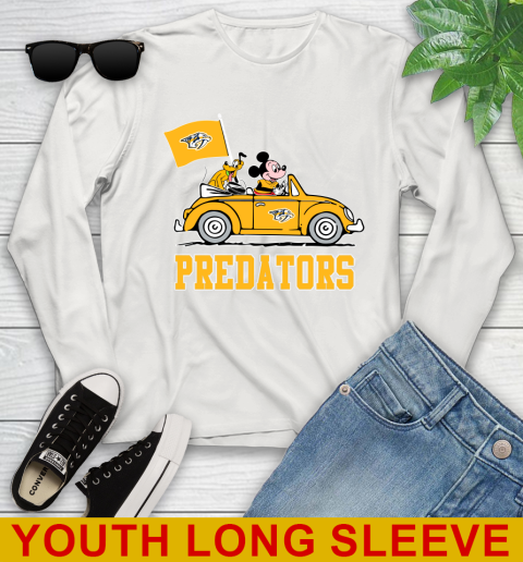 NHL Hockey Nashville Predators Pluto Mickey Driving Disney Shirt Youth Long Sleeve 12