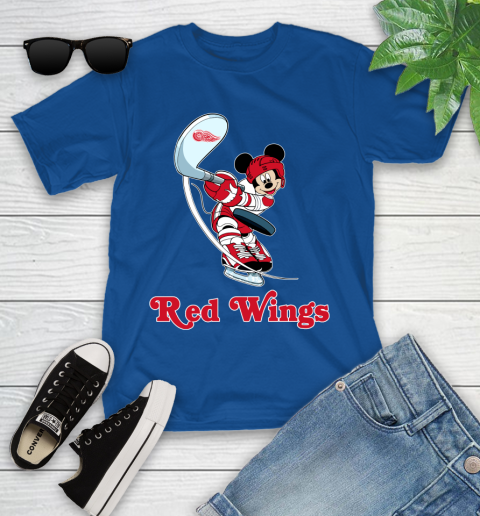 NHL Hockey Detroit Red Wings Cheerful Mickey Mouse Shirt Youth T-Shirt 9