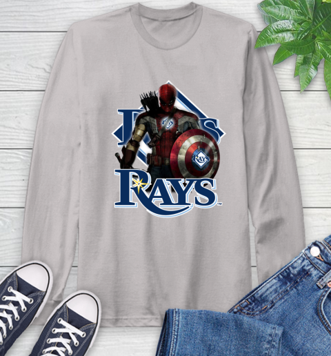 MLB Captain America Thor Spider Man Hawkeye Avengers Endgame Baseball Tampa Bay Rays Long Sleeve T-Shirt 12