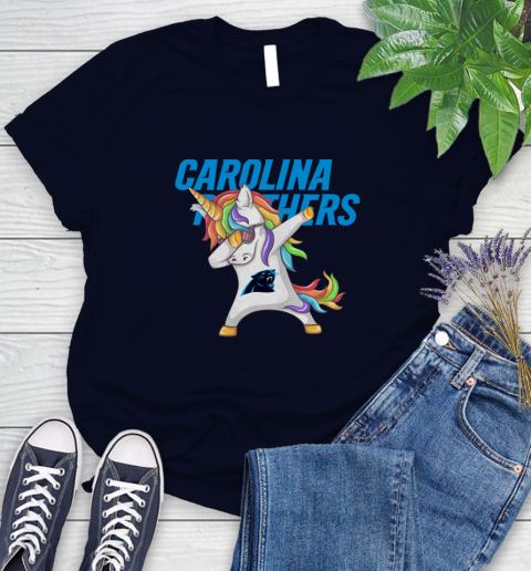 Carolina Panthers NFL Football Funny Unicorn Dabbing Sports Women's T-Shirt 3