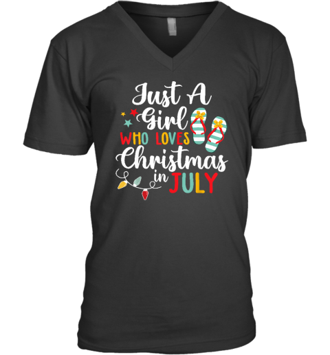 Just A Girl Who Loves Christmas In Jully Summer Beach V-Neck T-Shirt