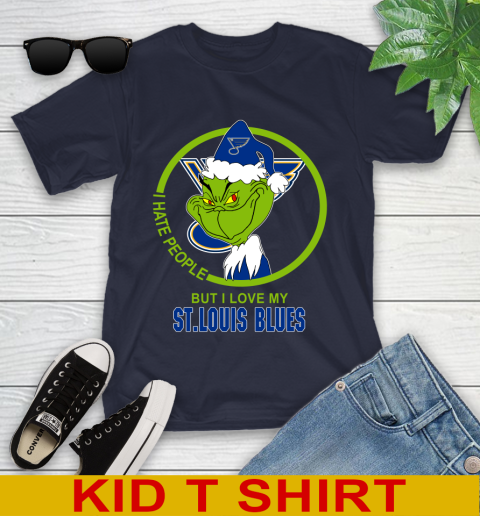 St.Louis Blues NHL Christmas Grinch I Hate People But I Love My Favorite Hockey Team Youth T-Shirt 3