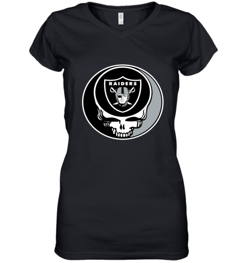 NFL Oakland Raiders Grateful Dead Rock Band Football Sports T0wo4svVKw3 women v neck t shirt 39 95 151514 front black