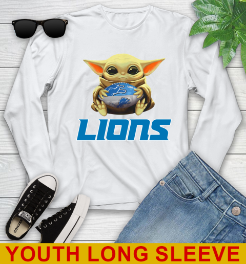 NFL Football Detroit Lions Baby Yoda Star Wars Shirt Youth Long Sleeve