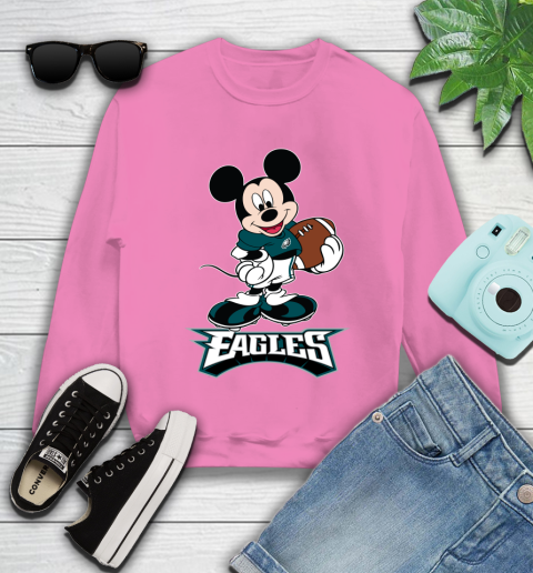NFL Football Philadelphia Eagles Cheerful Mickey Mouse Shirt Youth Sweatshirt - Image 7