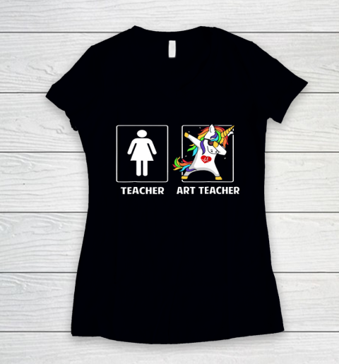 Art Teacher Unicorn Dabbing Funny T Shirt Gifts Dab Dabs Women's V-Neck T-Shirt