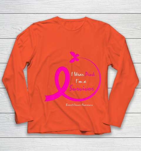 Womens Butterfly I Wear Pink I m A Survivor Breast Cancer Awareness Youth Long Sleeve 3