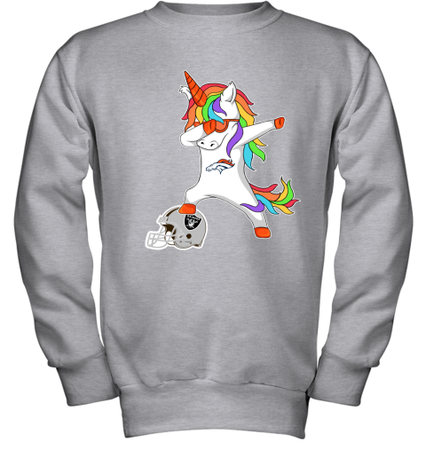 Football Dabbing Unicorn Steps On Helmet Denver Broncos Youth Sweatshirt