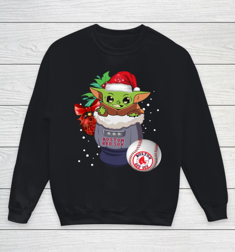 Boston Red Sox Christmas Baby Yoda Star Wars Funny Happy MLB Youth Sweatshirt