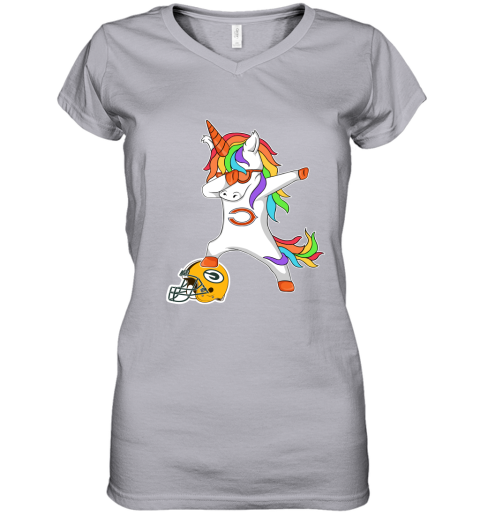 Football Dabbing Unicorn Steps On Helmet Chicago Bears Women's V-Neck T-Shirt