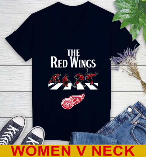 NHL Hockey Detroit Red Wings The Beatles Rock Band Shirt Women's V-Neck T-Shirt 2