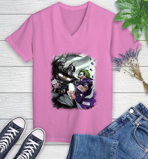 Anaheim Ducks NHL Hockey Batman Fighting Joker DC Comics Women's V-Neck T-Shirt 14