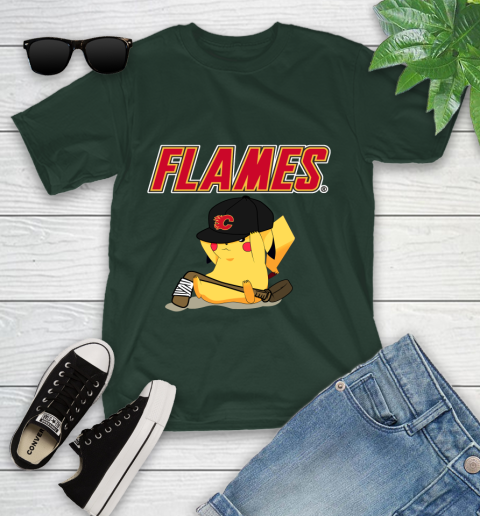 NHL Pikachu Hockey Sports Calgary Flames Youth T-Shirt 5