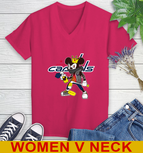 Washington Capitals NHL Hockey Mickey Peace Sign Sports Women's V-Neck T-Shirt 10