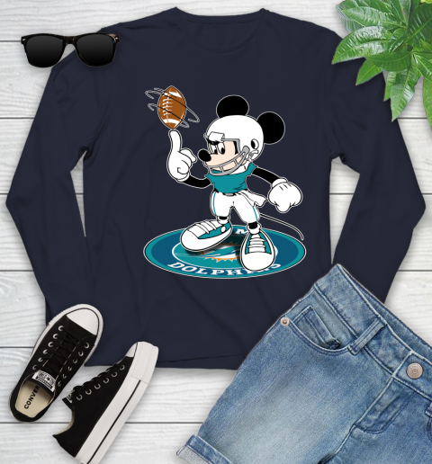 NFL Football Miami Dolphins Cheerful Mickey Disney Shirt Youth Long Sleeve 3