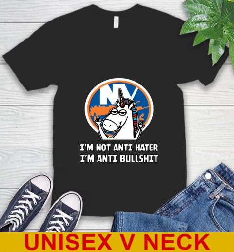 New York Islanders NHL Hockey Unicorn I'm Not Anti Hater I'm Anti Bullshit V-Neck T-Shirt 2
