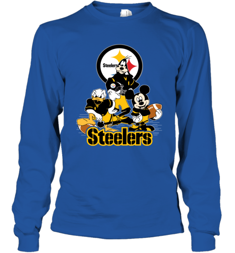 NFL Pittsburgh Steelers Mickey Mouse Donald Duck Goofy Football Shirt Youth  Long Sleeve