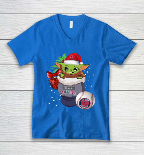 Los Angeles Angels Christmas Baby Yoda Star Wars Funny Happy MLB V-Neck T-Shirt 6
